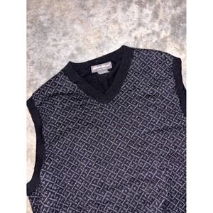 Vintage Eddie Bauer Vest Sweater Mens L Black Merino Wool Cross Hatched Lattice